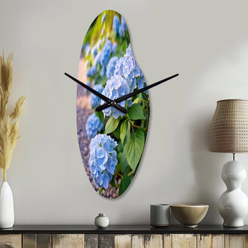 Blue Blooms Of Hydrangea - Asymmetric Metal Wall Clock